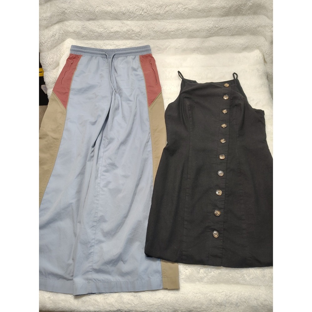 LOT Sz M Wide Lag Color block Pants + Black Dress Forever 21